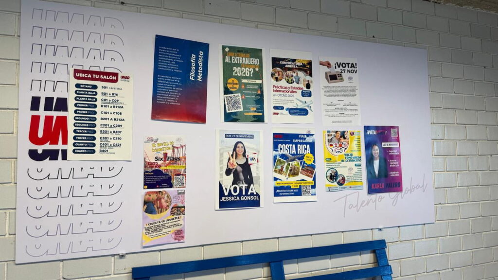 Carteles y propaganda de los partidos universitarios VIA y MED en la simulación electoral UMAD
