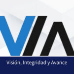 Logotipo del Partido VIA con las palabras “Visión, Integridad y Avance” sobre fondo azul.