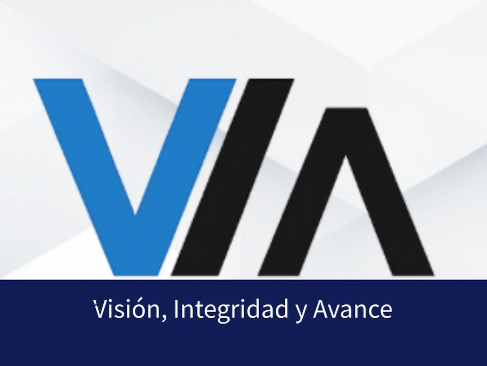Logotipo del Partido VIA con las palabras “Visión, Integridad y Avance” sobre fondo azul.